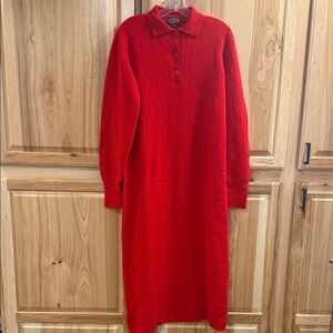 Vintage Lands' End Vibrant Red Long Sleeve Lambswool Midi/Maxi Dress Size M